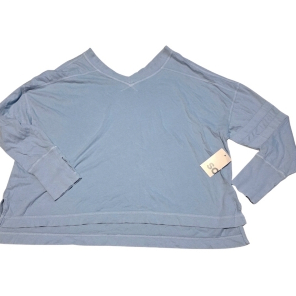 SO Blue Oversized V Neck Lounge Top Casual Soft Size M NWT 100% Cotton - Picture 3 of 6